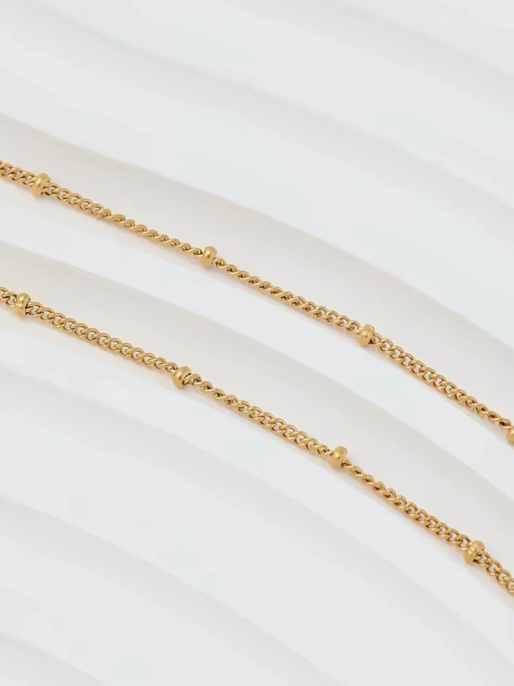 18k gold Delicate Double-Layer Gold Beaded Necklace - Picture 5 of 7